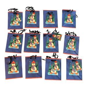 Vintage Penguin Christmas Mini Gift Bags Lot of 12 With Tags 6x4 Blue Vertical